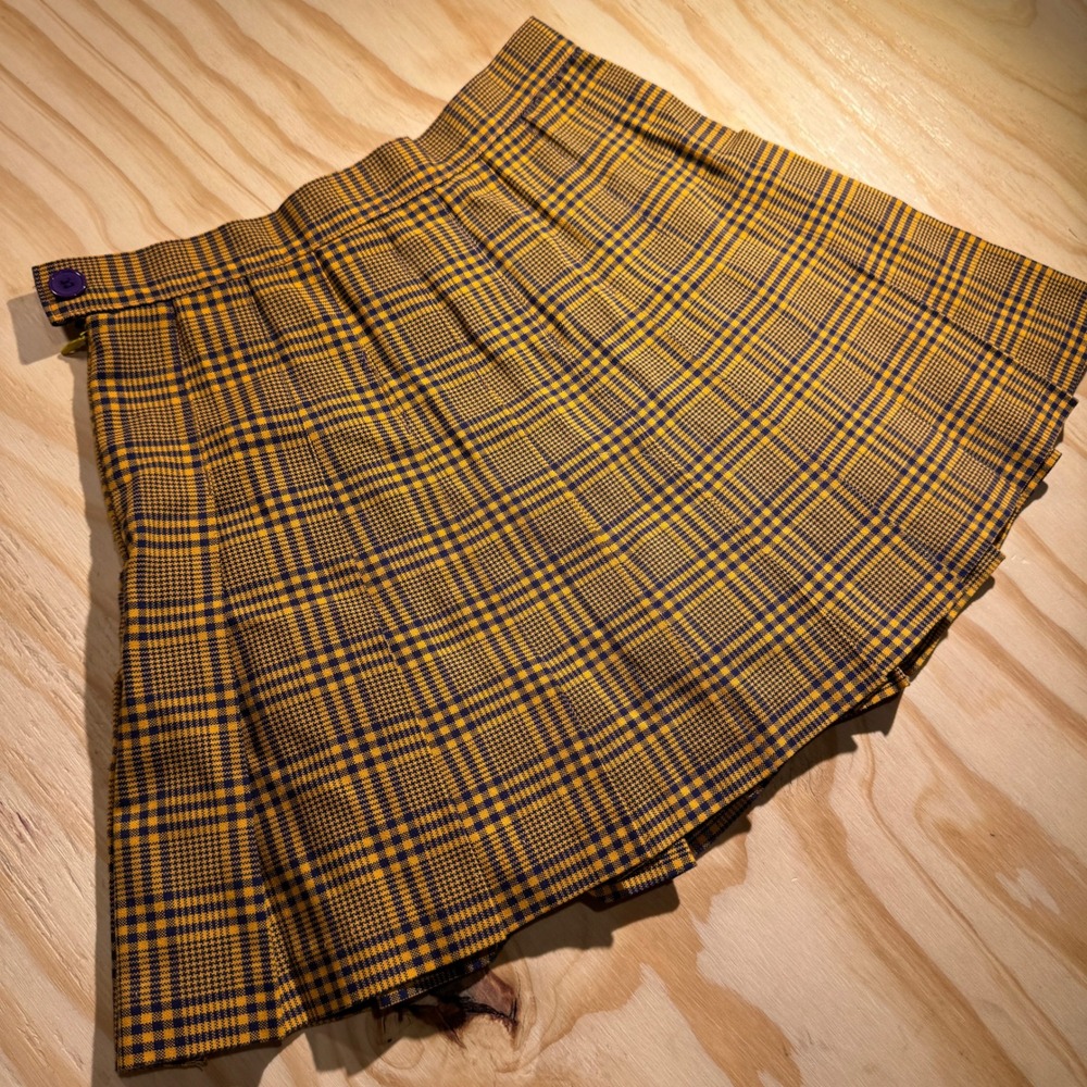Los Angeles Apparel Yellow Navy Plaid Pleated Tennis Mini Skirt Women's Medium